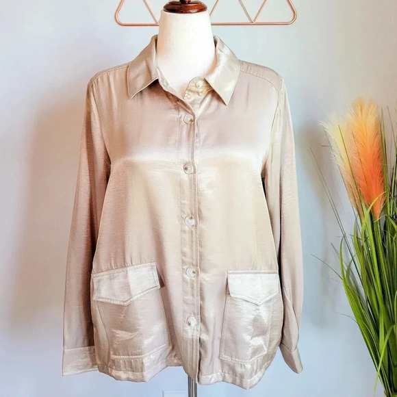 Anthropologie, New, Current Air Clemence Gold Shirt Jacket Shacket, Size Medium - Picture 2 of 13